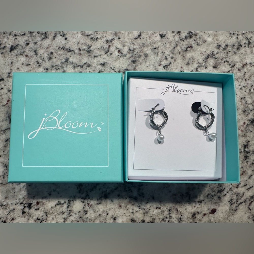 NWT jBloom Silver Tone Pearl Drop Hoop Earrings
